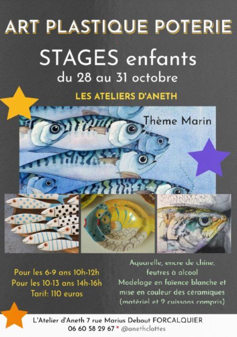 STAGES TOUSSAINT 2025 enfants art plastique poterie