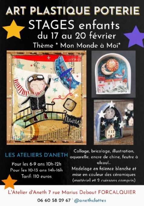 STAGES HIVER 2026 enfants art plastique poterie 