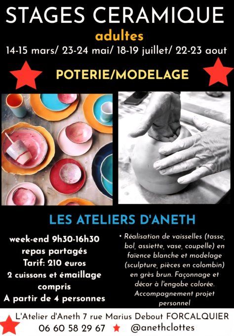 STAGES CERAMIQUE week-end du 14-15 mars 2026